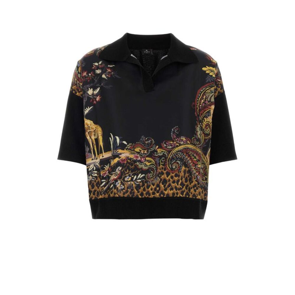 Etro Women Black Wool Blend Polo Shirt